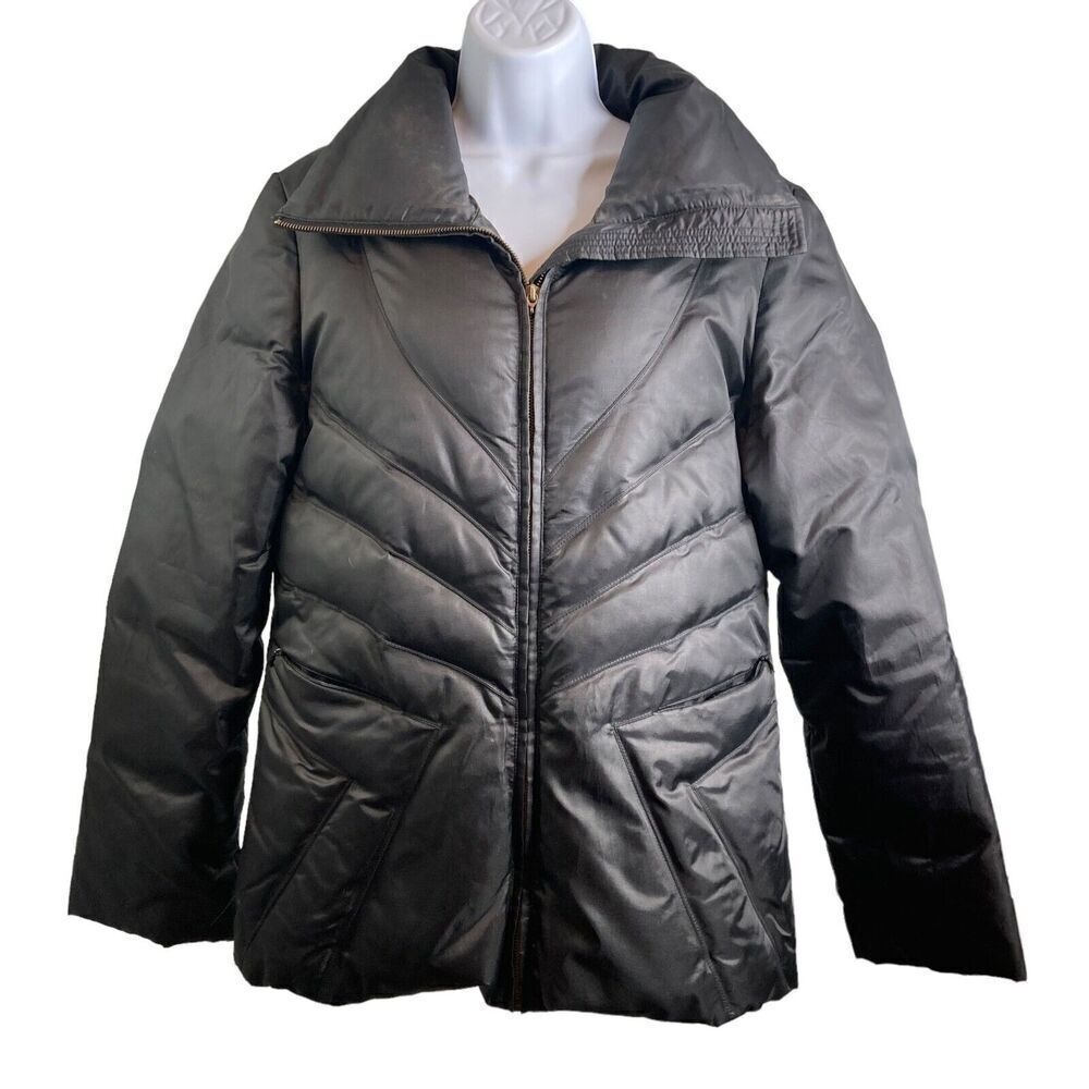 Pasha & Jo Womens Black Down Fill‎ Puffer Jacket M Chevron Quilted Streetwear